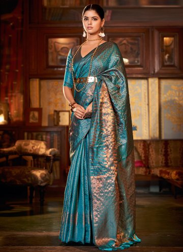 Beautiful Sea Green Silk Woven Trendy Saree for Fe