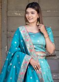 Beautiful Turquoise Silk Designer Designer Lehenga Choli - 1
