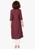 Beautiful Wine Blended Cotton Embroidered Casual Kurti for Casual - 1