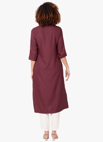 Beautiful Wine Blended Cotton Embroidered Casual Kurti for Casual