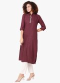 Beautiful Wine Blended Cotton Embroidered Casual Kurti for Casual - 2