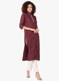 Beautiful Wine Blended Cotton Embroidered Casual Kurti for Casual - 3