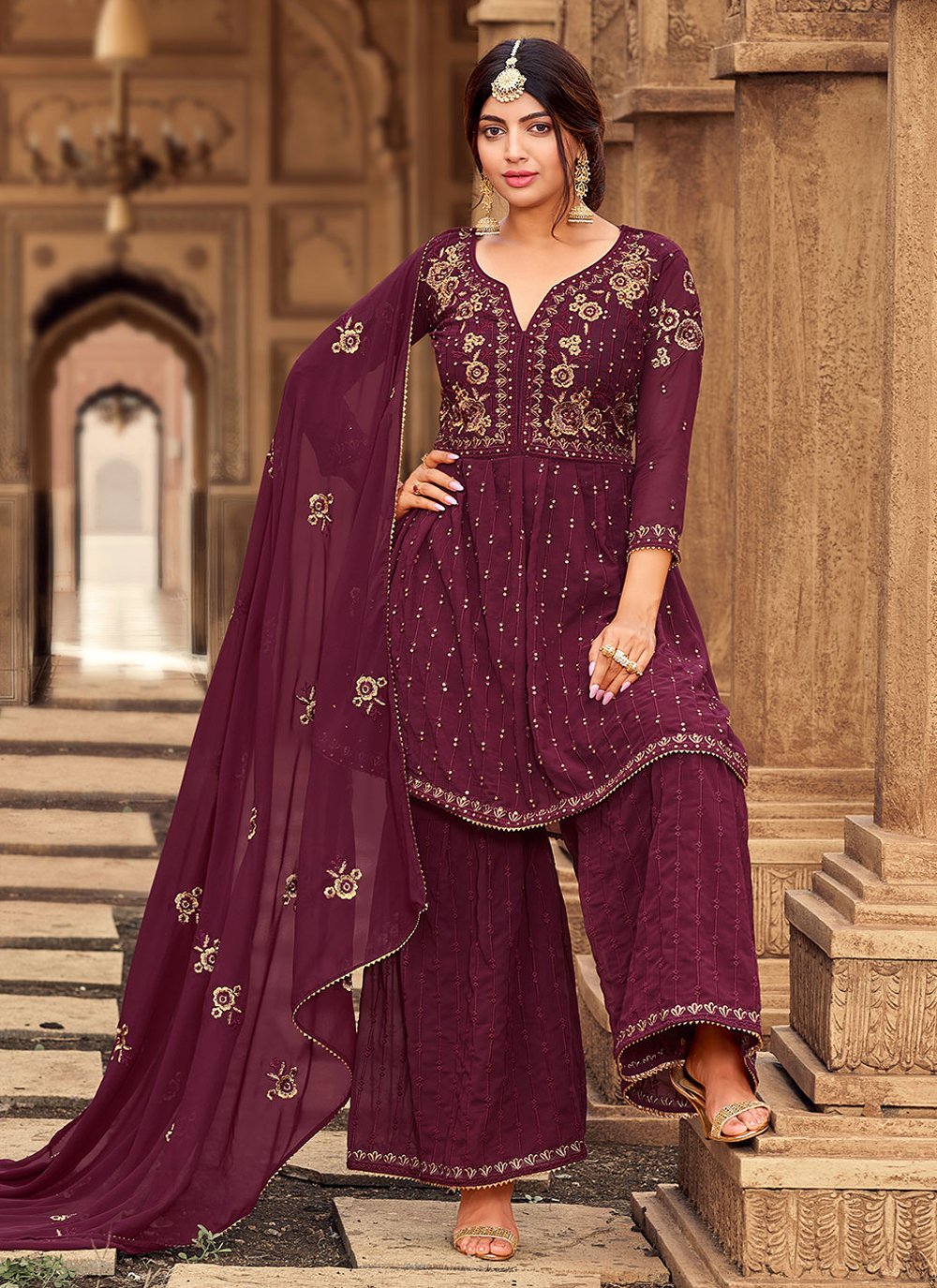 Casual Salwar Kameez, Pure Jam Satin Dresses, Palazzo Suit Online