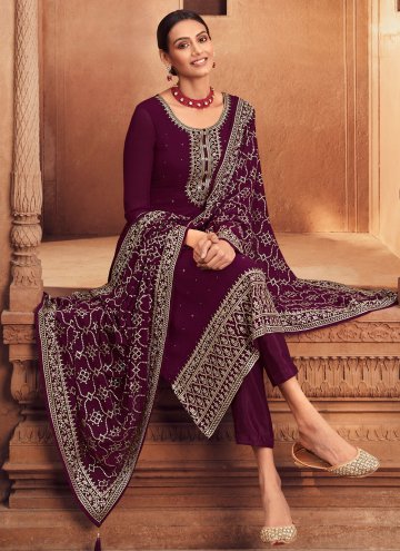 Beautiful Wine Georgette Embroidered Pakistani Suit for Ceremonial