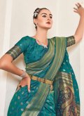 Beautiful Woven Banarasi Turquoise Contemporary Saree - 1