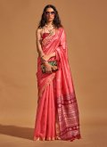Beautiful Woven Handloom Silk Rose Pink Contemporary Saree - 1