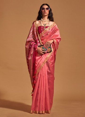 Beautiful Woven Handloom Silk Rose Pink Contemporary Saree