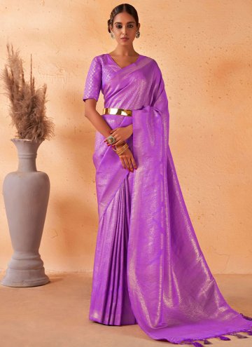 Beautiful Woven Kanjivaram Silk Violet Contemporar