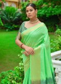 Beautiful Woven Linen Green Trendy Saree - 1