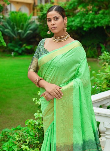 Beautiful Woven Linen Green Trendy Saree