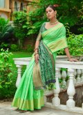 Beautiful Woven Linen Green Trendy Saree - 2