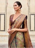 Beautiful Woven Pure Silk Sea Green Classic Designer Saree - 2