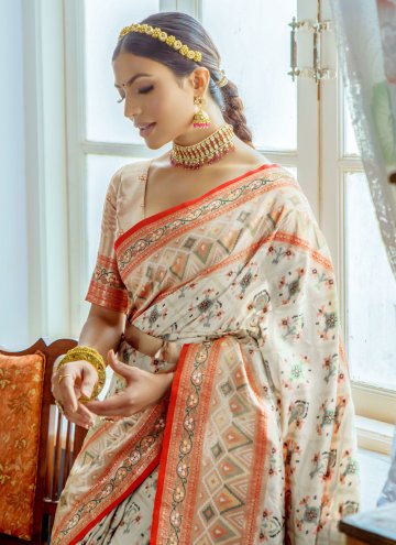 Beautiful Woven Silk White Designer Saree