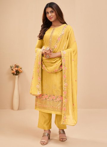 Beautiful Yellow Georgette Embroidered Palazzo Sui