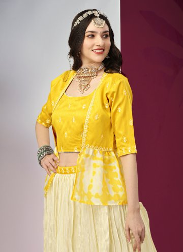 Beautiful Yellow Georgette Foil Print Designer Lehenga Choli for Ceremonial