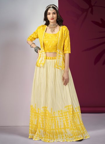 Beautiful Yellow Georgette Foil Print Designer Lehenga Choli for Ceremonial