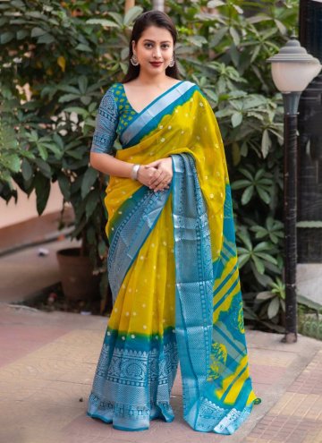 Beautiful Yellow Silk Bandhej Print Trendy Saree