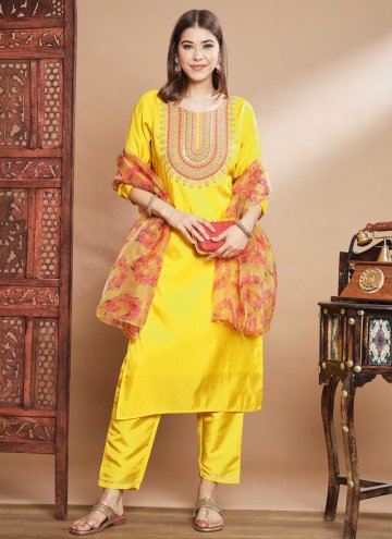 Beautiful Yellow Silk Blend Embroidered Salwar Suit