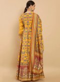 Beautiful Yellow Silk Digital Print Designer Gown - 1