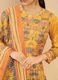 Beautiful Yellow Silk Digital Print Designer Gown - 3