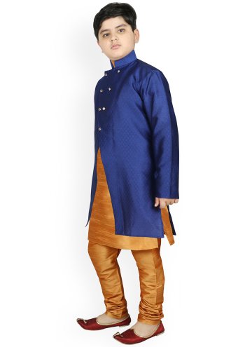 Beige and Blue Art Dupion Silk Fancy work Jacket Style