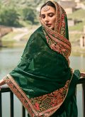 Beige and Green Fancy Fabric Embroidered Contemporary Saree - 1