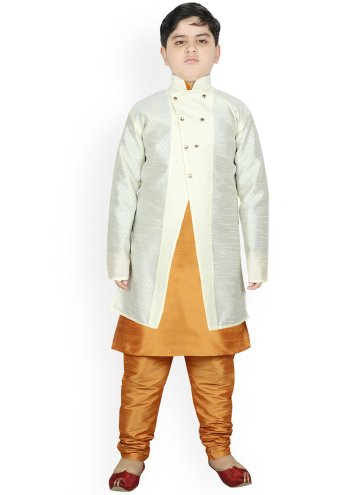 Beige and Off White Art Dupion Silk Fancy work Jacket Style