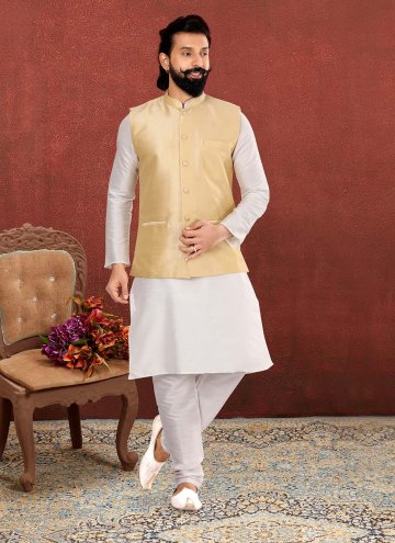 Beige and Off White Kurta Payjama With Jacket in A