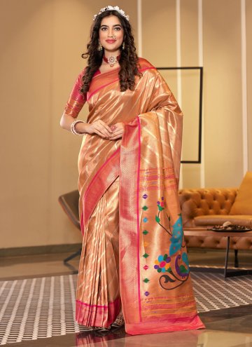 Beige and Pink color Silk Trendy Saree with Woven