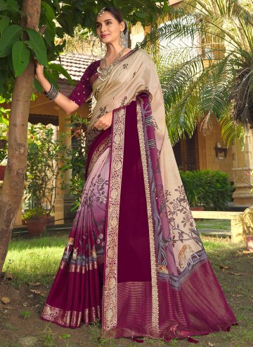 Beige and Purple Trendy Saree in Silk with Woven