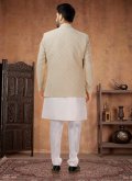 Beige and White Indo Western in Silk with Embroidered - 2