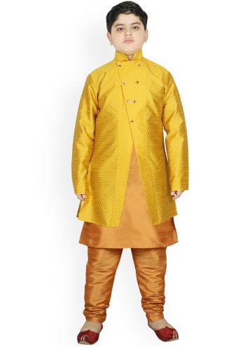 Beige and Yellow Art Dupion Silk Fancy work Jacket
