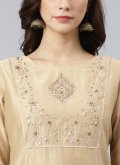Beige Chanderi Silk Embroidered Salwar Suit for Festival - 1