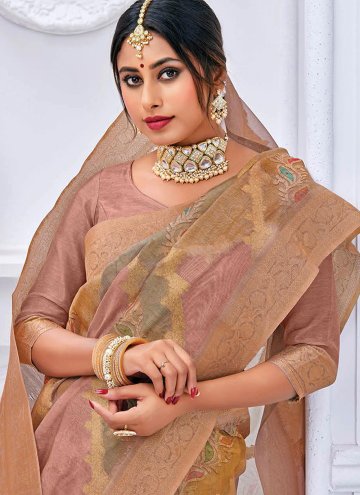 Beige Classic Designer Saree in Silk with Woven
