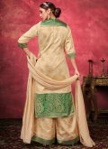 Beige color Art Silk Palazzo Suit with Woven - 1