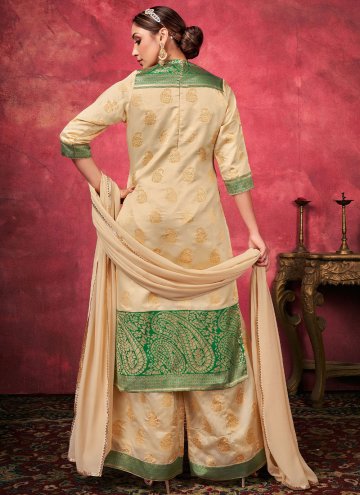 Beige color Art Silk Palazzo Suit with Woven