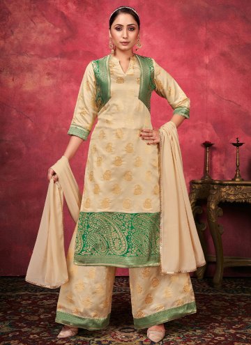 Beige color Art Silk Palazzo Suit with Woven