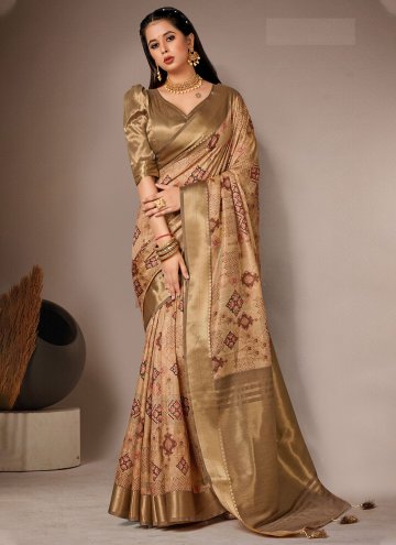 Beige color Bhagalpuri Silk Trendy Saree with Digital Print