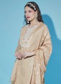Beige color Chanderi Salwar Suit with Embroidered - 1