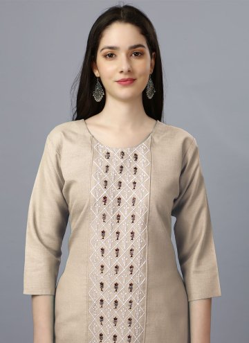 Beige color Cotton  Party Wear Kurti with Embroidered