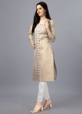 Beige color Cotton  Party Wear Kurti with Embroidered - 2