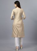 Beige color Cotton  Party Wear Kurti with Embroidered - 3
