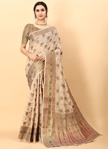 Beige color Cotton Silk Classic Designer Saree with Woven