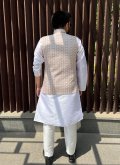 Beige color Embroidered Cotton  Nehru Jackets - 1