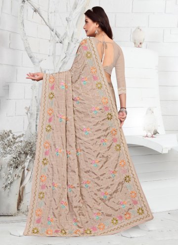 Beige color Embroidered Faux Crepe Contemporary Saree