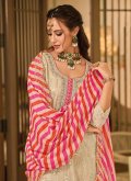 Beige color Faux Georgette Palazzo Suit with Embroidered - 1