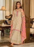 Beige color Faux Georgette Palazzo Suit with Embroidered - 2