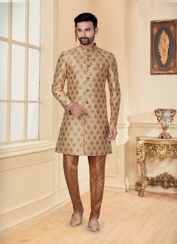 Beige color Jacquard Work Fancy Fabric Indo Western