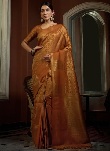 Beige color Kanjivaram Silk Classic Designer Saree with Woven