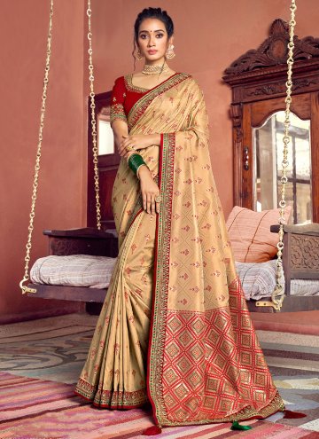 Beige color Silk Classic Designer Saree with Meena